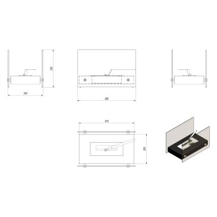 Kratki - BIO-open haard 25,2x39cm 1kW wit