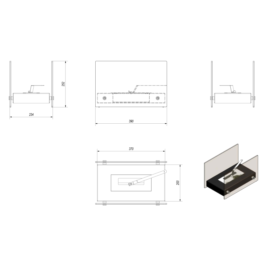 Kratki - BIO-open haard 25,2x39cm 1kW wit