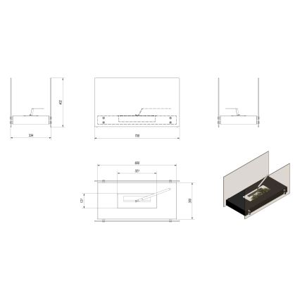 Kratki - Cheminée BIO 40,2x70 cm 2kW noir