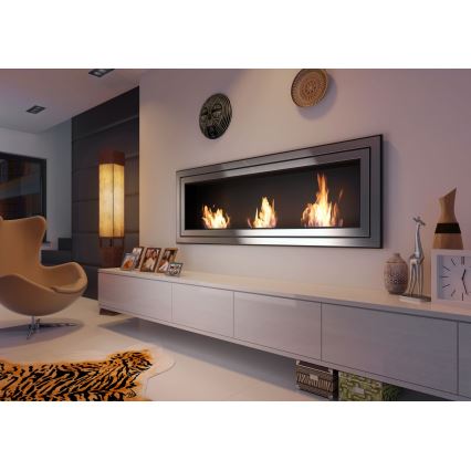 Kratki - Cheminée encastrée BIO 65x180 cm 3x2,5kW chrome brillant