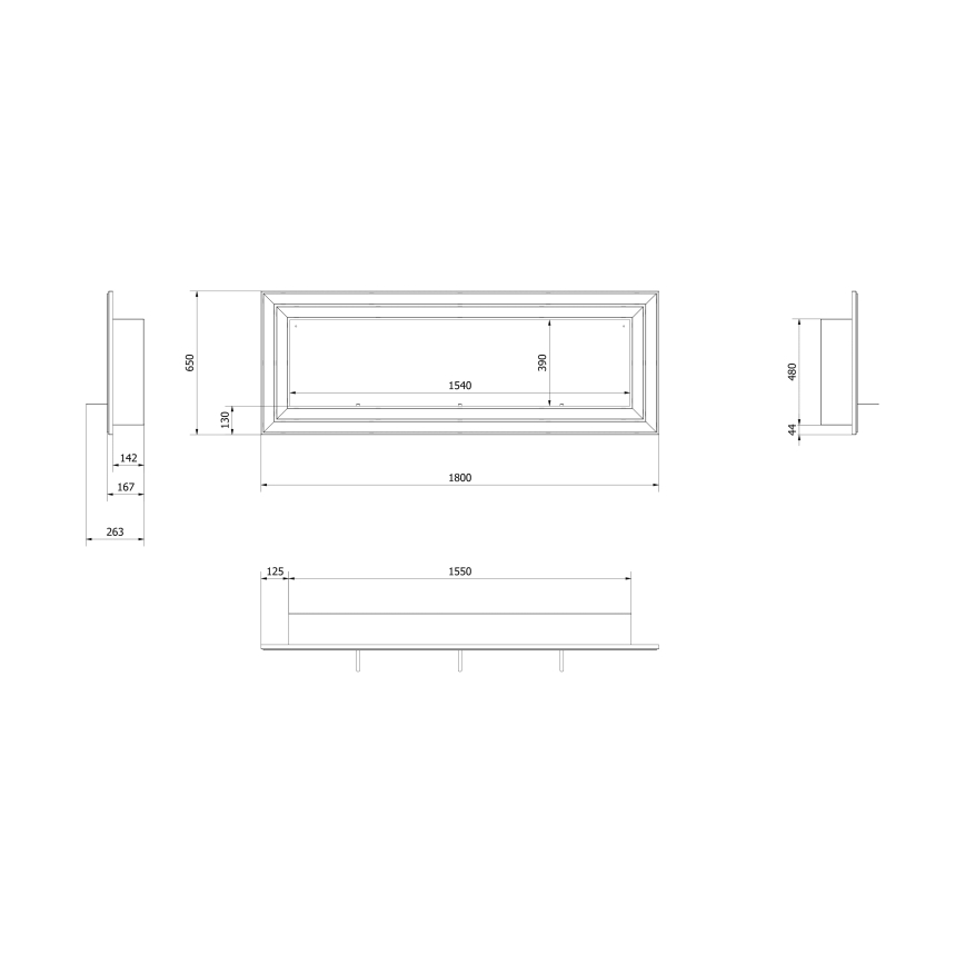 Kratki - Cheminée encastrée BIO 65x180 cm 3x2,5kW chrome brillant