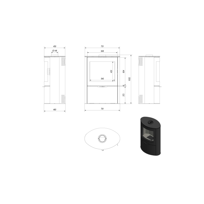 Kratki - Cheminée en acier 10kW 150mm