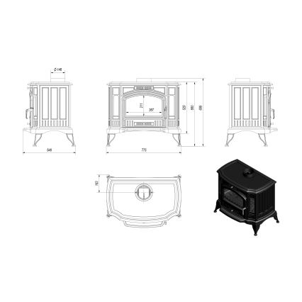 Kratki - Gietijzeren houtkachel 10kW 150mm
