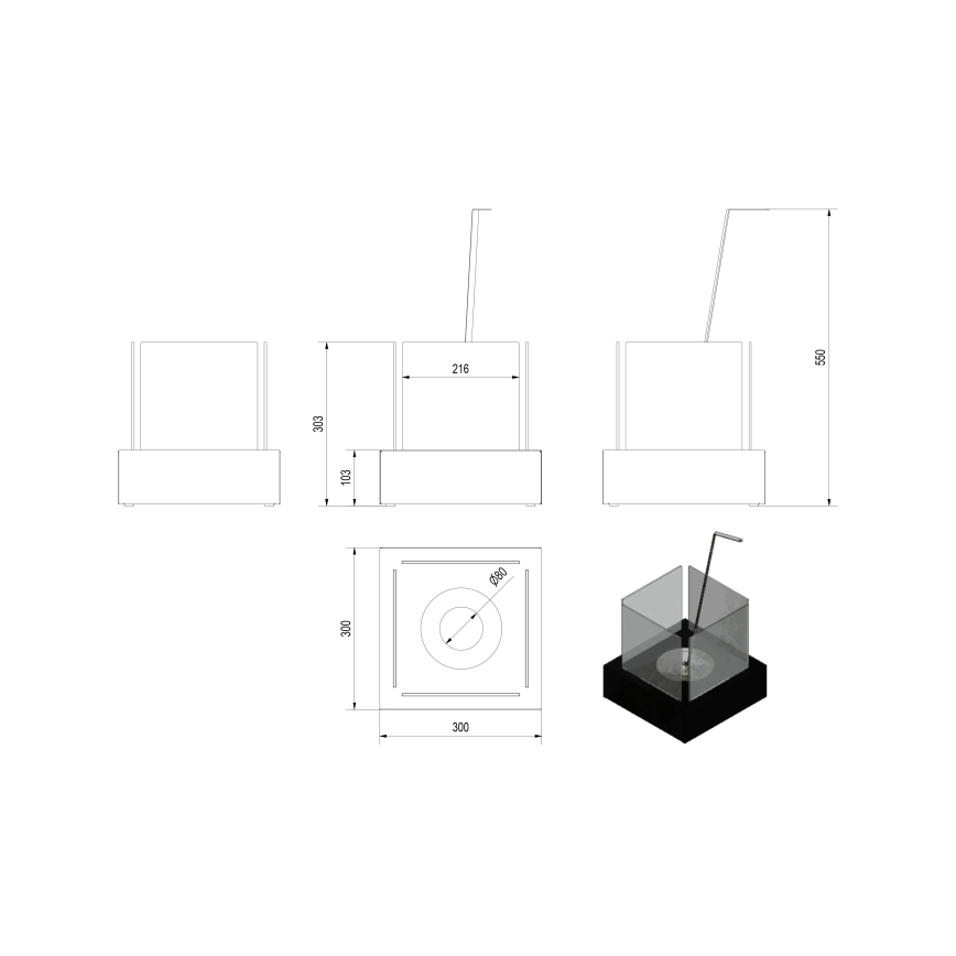 Kratki - Cheminée BIO 30,3x30 cm 1kW blanc