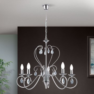 Kristallen hanglamp aan een ketting ALESSIA 5xE14/40W/230V glanzend chroom