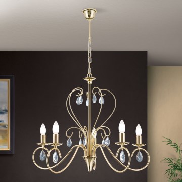 Kristallen hanglamp aan een ketting ALESSIA 5xE14/40W/230V goud
