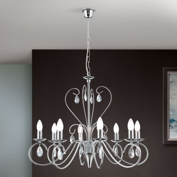 Kristallen hanglamp aan een ketting ALESSIA 8xE14/40W/230V glanzend chroom