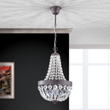 Kristallen hanglamp aan een ketting ARILA 1xE27/60W/230V diameter 25,5 cm bruin/patina