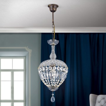 Kristallen hanglamp aan een ketting ARILA 1xE27/60W/230V diameter 25 cm bruin/patina