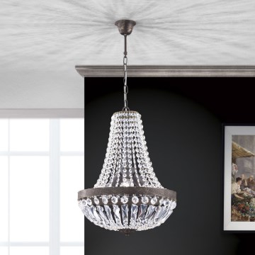 Kristallen hanglamp aan een ketting ARILA 3xE27/60W/230V diameter 40 cm bruin/patina