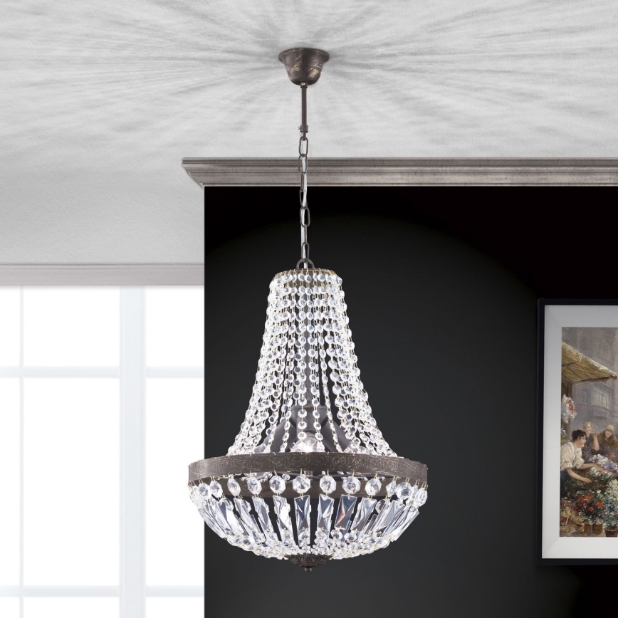 Kristallen hanglamp aan een ketting ARILA 3xE27/60W/230V diameter 40 cm bruin/patina