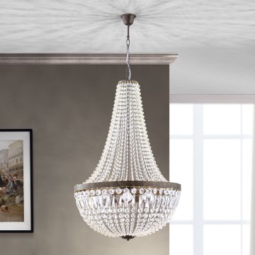 Kristallen hanglamp aan een ketting ARILA 6xE27/60W/230V diameter 60 cm bruin/patina
