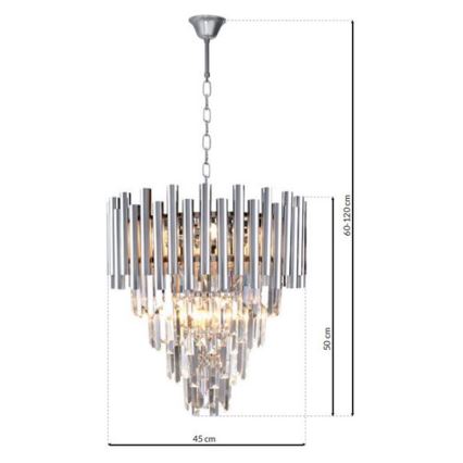 Kristallen hanglamp aan een ketting MADISON 9xE14/40W/230V glanzend chroom