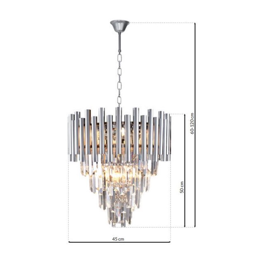 Kristallen hanglamp aan een ketting MADISON 9xE14/40W/230V glanzend chroom