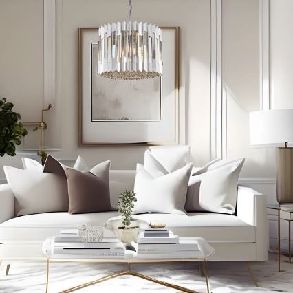Kristallen hanglamp aan een ketting RITZ 7xE14/40W/230V glanzend chroom