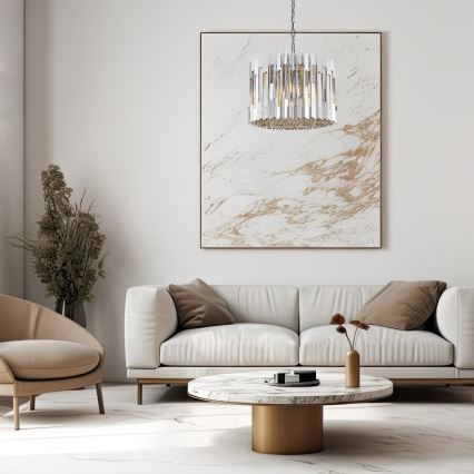 Kristallen hanglamp aan een ketting RITZ 7xE14/40W/230V glanzend chroom