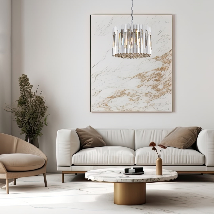 Kristallen hanglamp aan een ketting RITZ 7xE14/40W/230V glanzend chroom