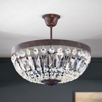 Kristallen hanglamp met vaste pendel ARILA 3xE14/40W/230V diameter 40 cm bruin/patina