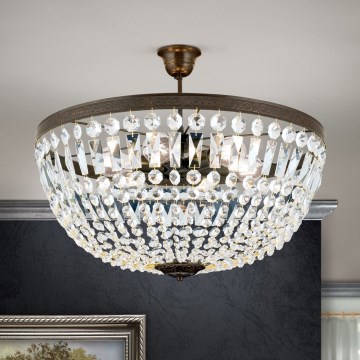 Kristallen hanglamp met vaste pendel ARILA 6xE27/60W/230V diameter 60 cm bruin/patina