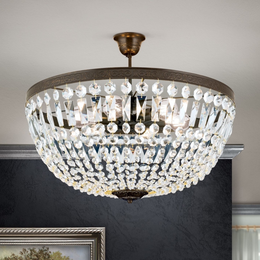Kristallen hanglamp met vaste pendel ARILA 6xE27/60W/230V diameter 60 cm bruin/patina