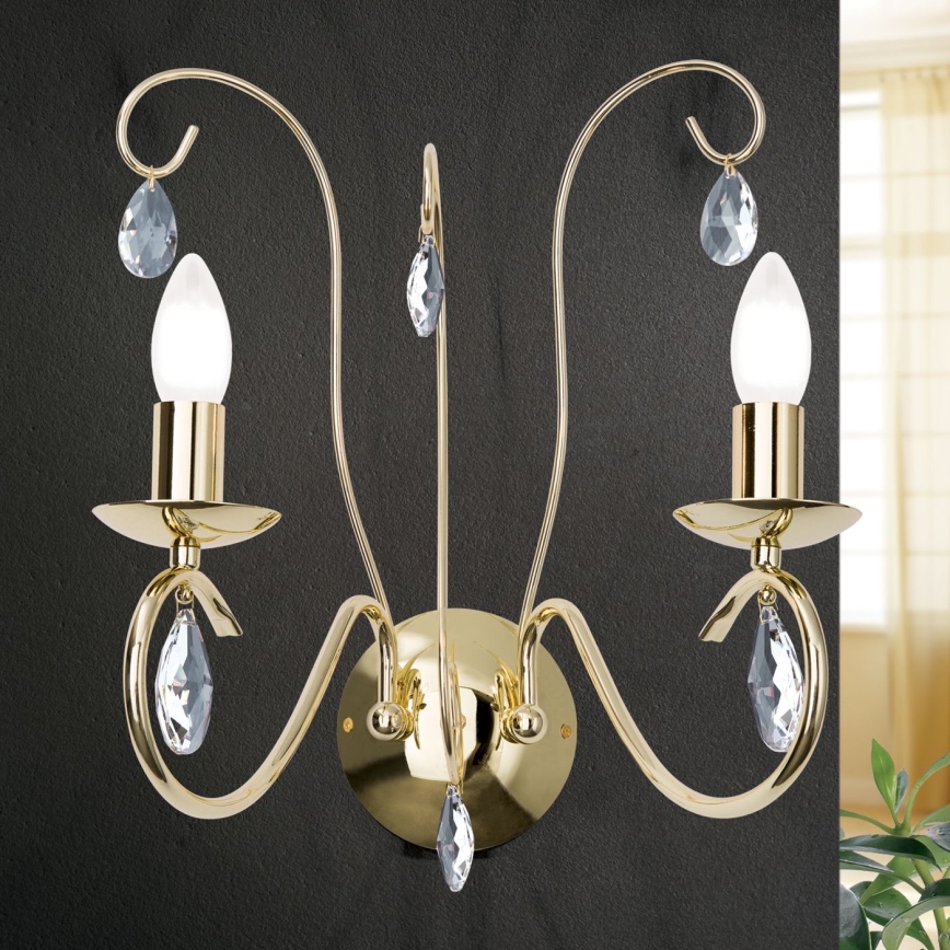 Kristallen wandlamp ALESSIA 2xE14/40W/230V goud
