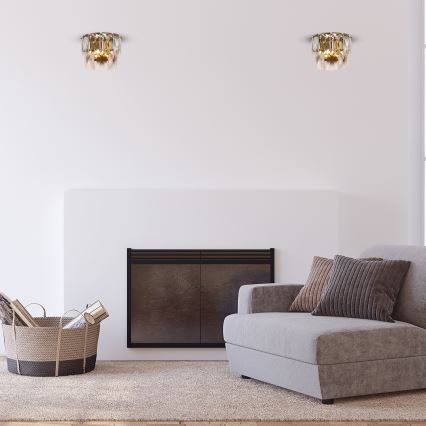 Kristallen wandlamp CHELSEA 2xE14/40W/230V goud