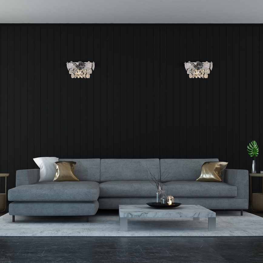 Kristallen wandlamp SELENA 2xE14/40W/230V glanzend chroom