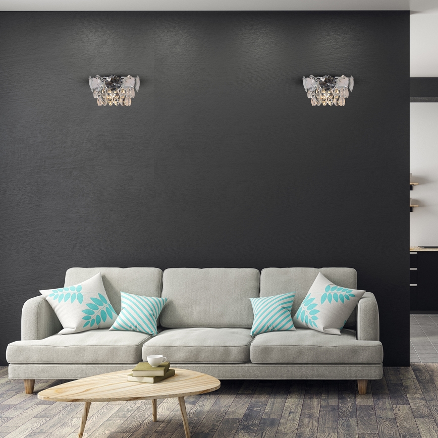Kristallen wandlamp SELENA 2xE14/40W/230V glanzend chroom