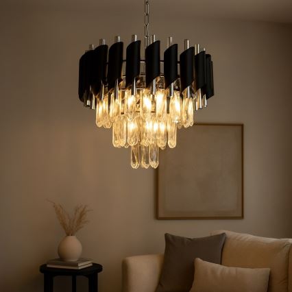 Kroonluchter aan een ketting CRISTAL 5xE14/10W/230V zwart/mat chroom