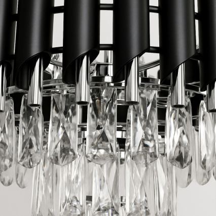 Kroonluchter aan een ketting CRISTAL 5xE14/10W/230V zwart/mat chroom