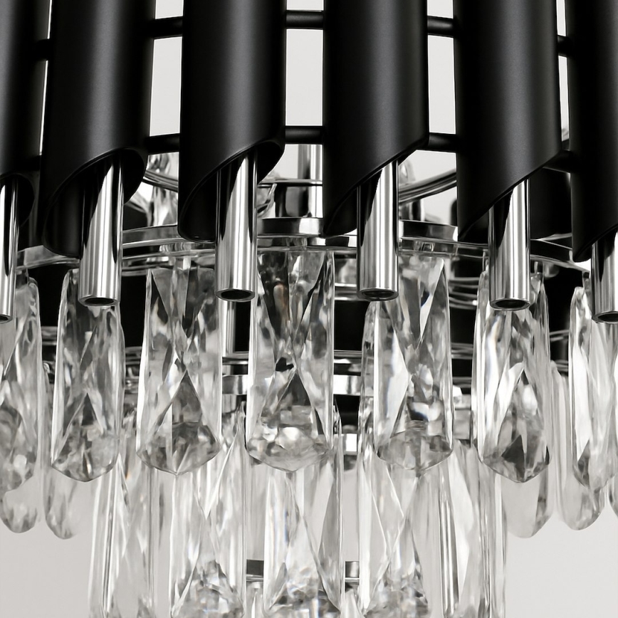 Kroonluchter aan een ketting CRISTAL 5xE14/10W/230V zwart/mat chroom