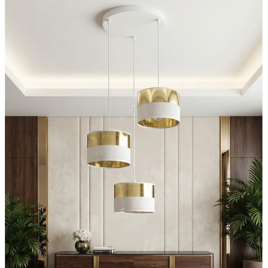 Kroonluchter aan kabel LUX 3xE27/15W/230V wit/goud
