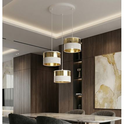 Kroonluchter aan kabel LUX 3xE27/15W/230V wit/goud