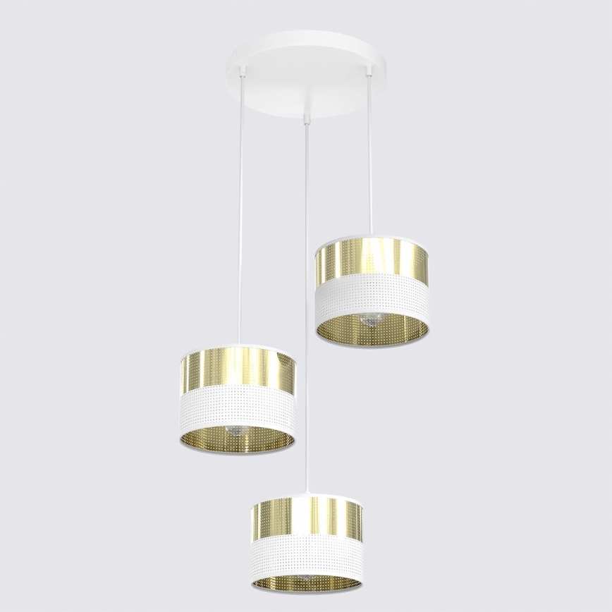 Kroonluchter aan kabel LUX 3xE27/15W/230V wit/goud