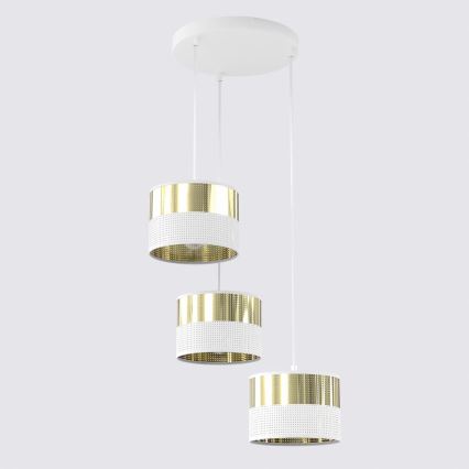 Kroonluchter aan kabel LUX 3xE27/15W/230V wit/goud