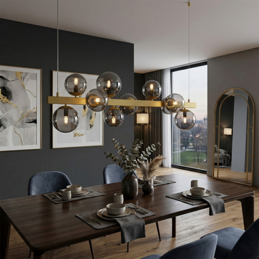 Kroonluchter aan kabel SOLARI 10xE14/15W/230V goud/rookzwart