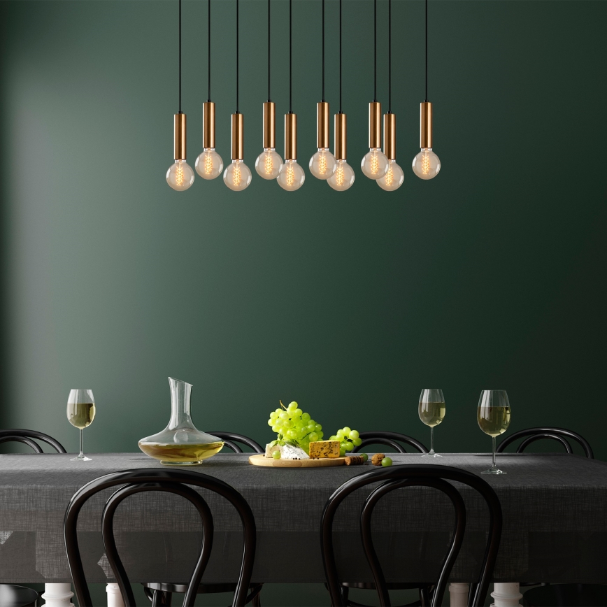 Kroonluchter aan kabel TEMPO 10xE27/40W/230V goudkleurig