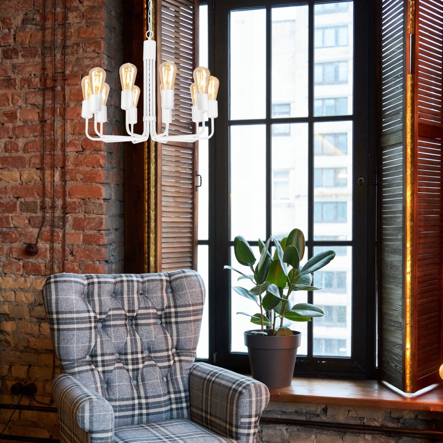 Kroonluchter aan ketting 10xE27/60W/230V wit