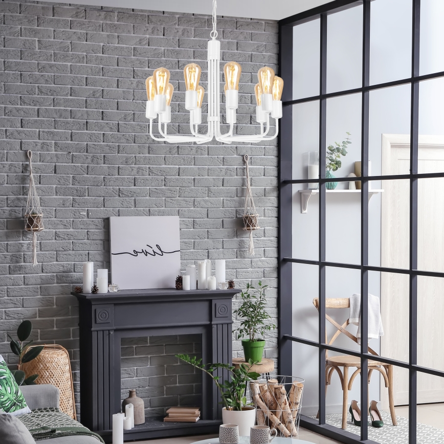 Kroonluchter aan ketting 10xE27/60W/230V wit