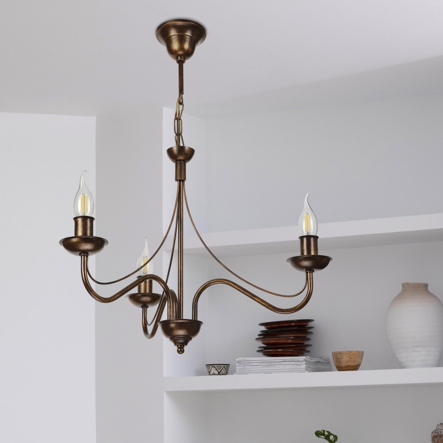 Kroonluchter aan ketting ANTON 3xE14/15W/230V bronskleurig