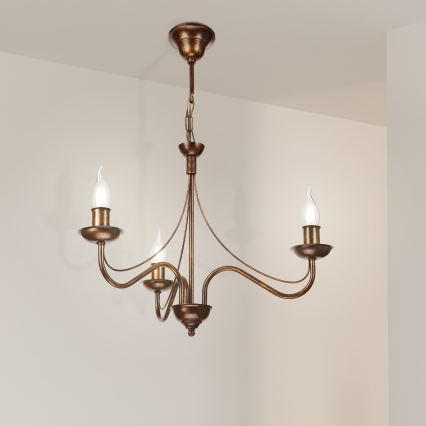 Kroonluchter aan ketting ANTON 3xE14/15W/230V bronskleurig