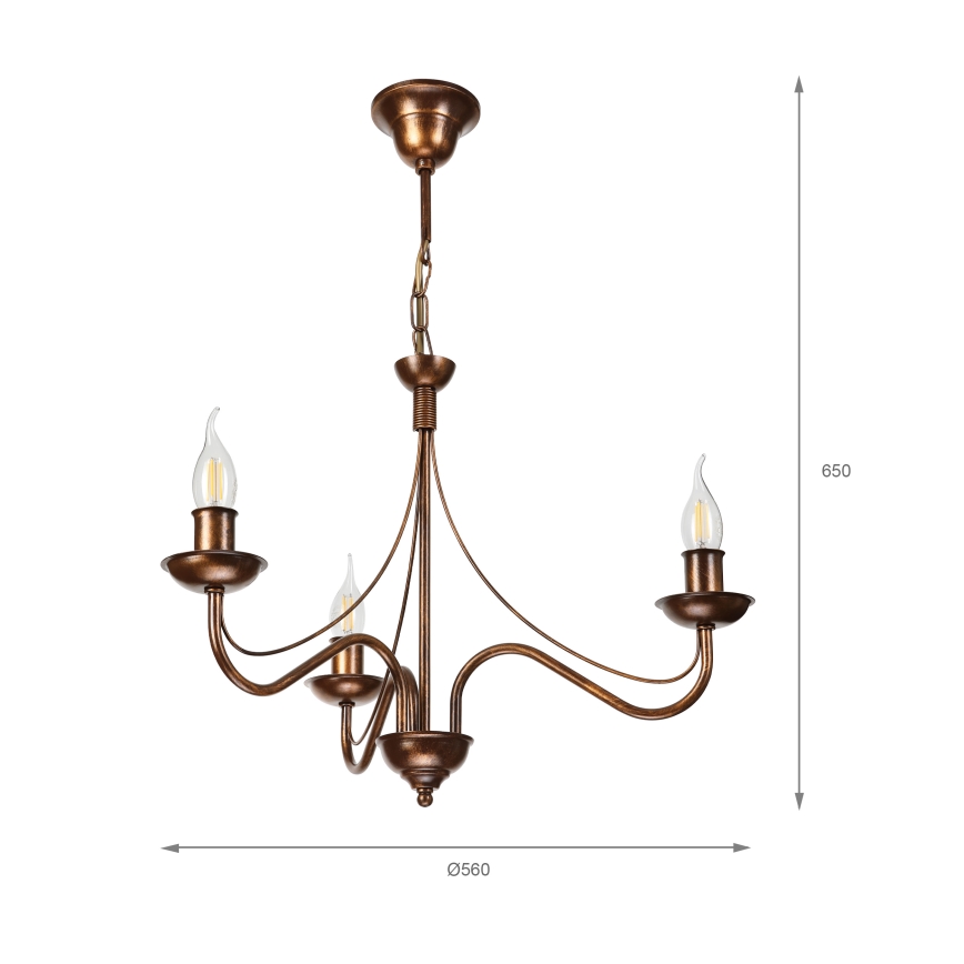 Kroonluchter aan ketting ANTON 3xE14/15W/230V bronskleurig