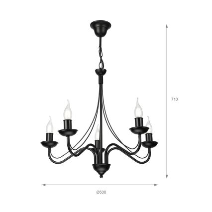 Kroonluchter aan ketting ANTON 5xE14/15W/230V zwart
