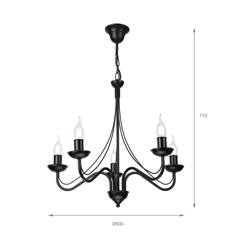 Kroonluchter aan ketting ANTON 5xE14/15W/230V zwart