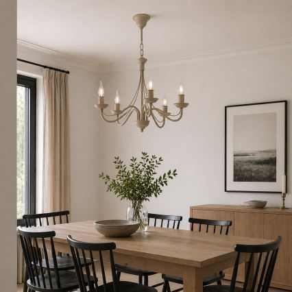 Kroonluchter aan ketting ANTON 5xE14/60W/230V beige