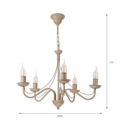 Kroonluchter aan ketting ANTON 5xE14/60W/230V beige
