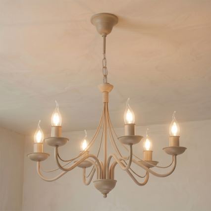 Kroonluchter aan ketting ANTON 6xE14/60W/230V beige