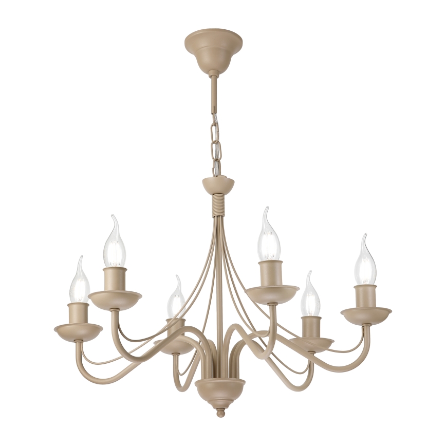 Kroonluchter aan ketting ANTON 6xE14/60W/230V beige