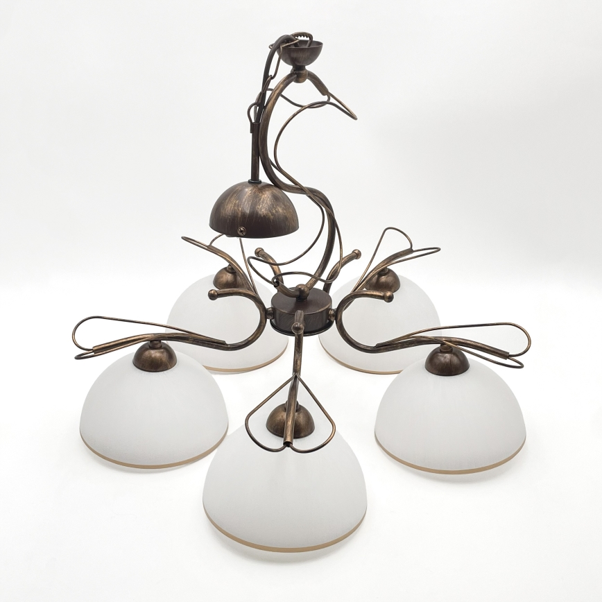 Kroonluchter aan ketting COBRA 5xE27/60W/230V brons/patina