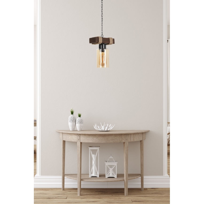 Kroonluchter aan ketting JASMIN 1xE27/40W/230V bruin/beige